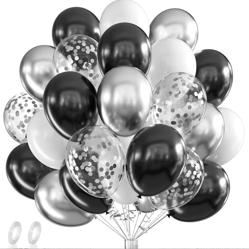 Balloon Pump Hand - 42 قطعة فضي أسود أبيض النثار