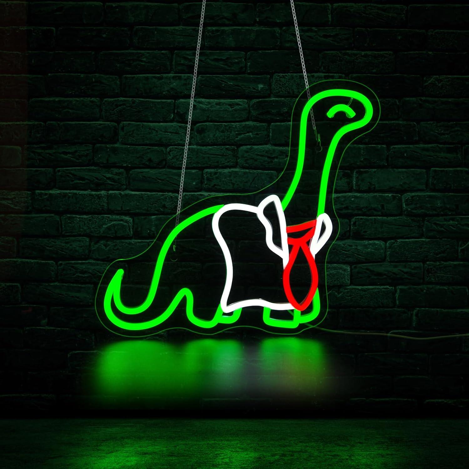 Neon Sign Party - لافتة نيون على شكل ديناصور مع