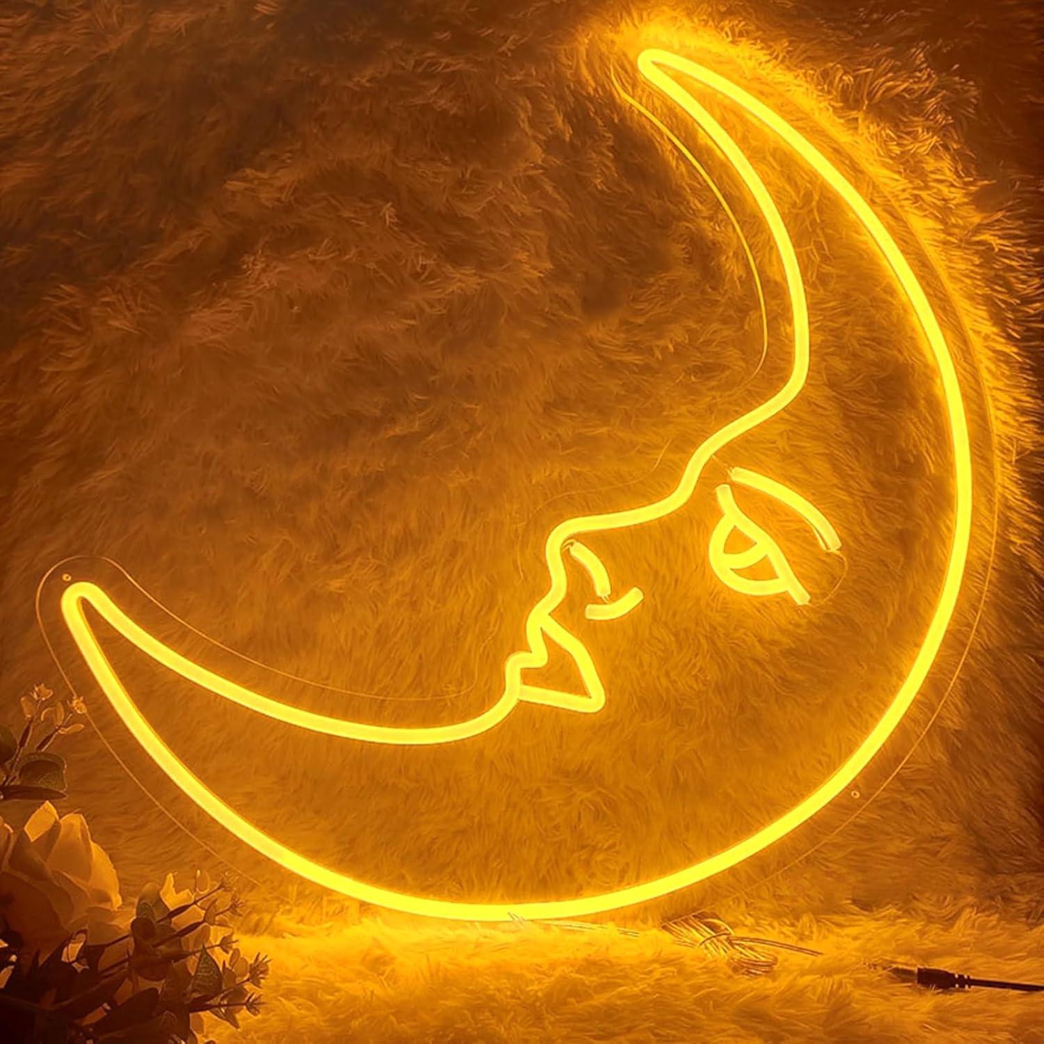 لافتة نيون على شكل وجه القمر م - مراجعة Neon Sign Party وسعره